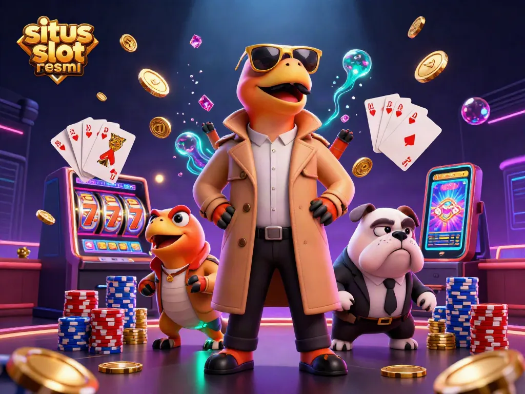 Engage with situs slot resmi while exploring vibrant 3D characters and dynamic casino elements in a lively gaming atmosphere.