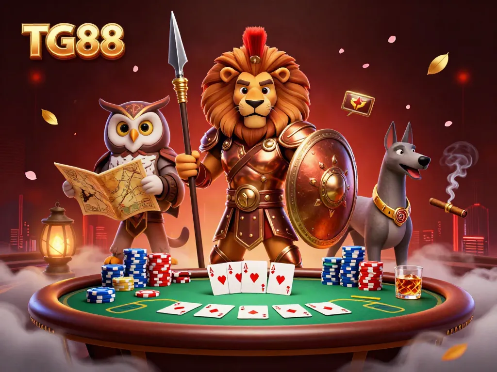 Experience the vibrant casino world with TG88 as characters engage in a high-stakes poker game.