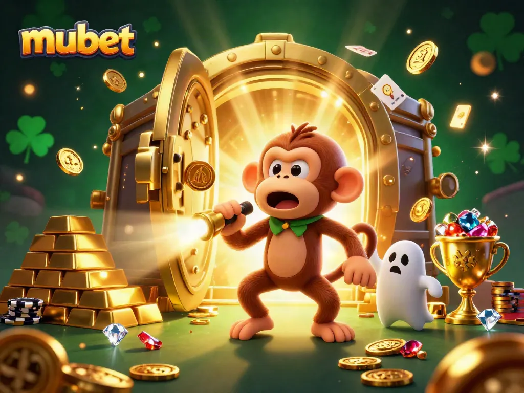 Enjoy thrilling gameplay visuals with mubet in a haunted casino, featuring a playful poltergeist monkey and a ghost-hunter puppy.
