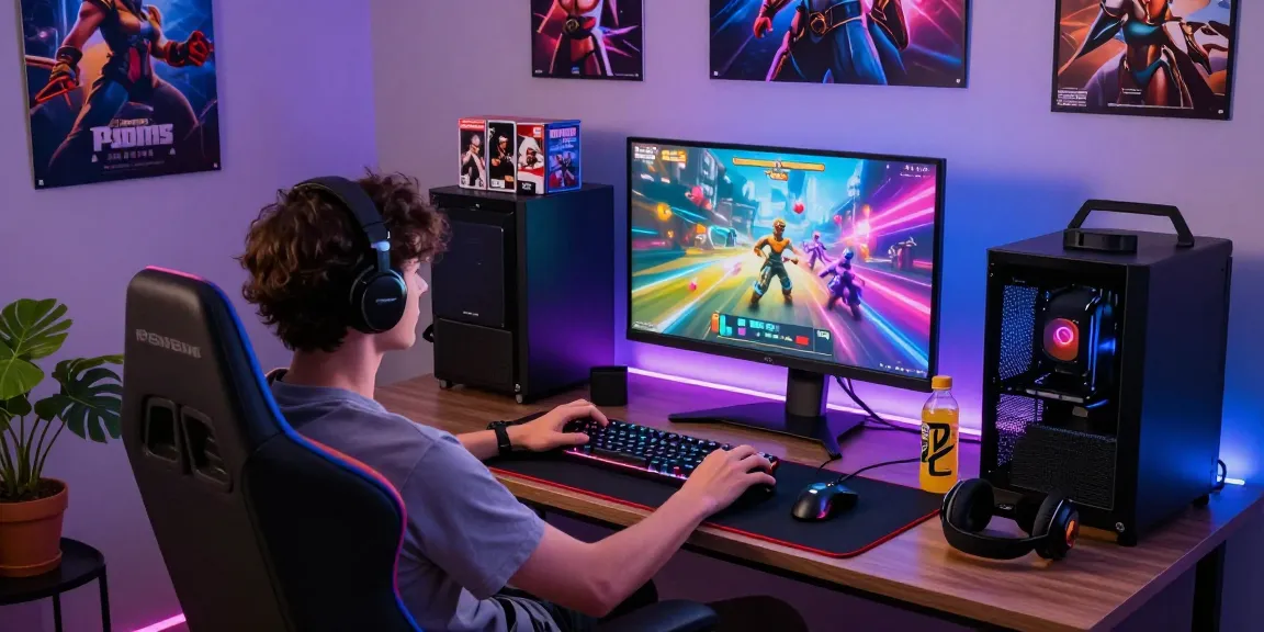 Immersive gaming setup showcasing popular porn ganes on a vibrant monitor with gaming gear.