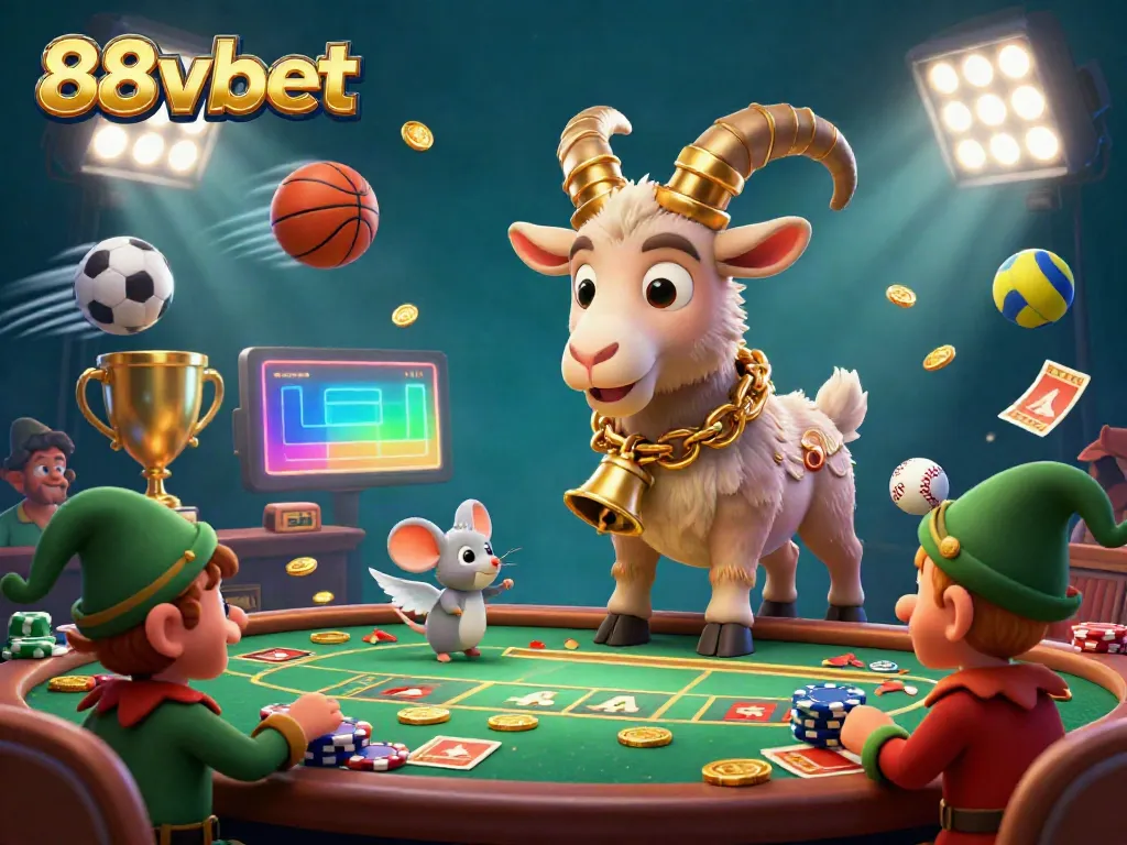 Engage in thrilling casino action with 88vbet in a festive 3D illustration showcasing gaming excitement.
