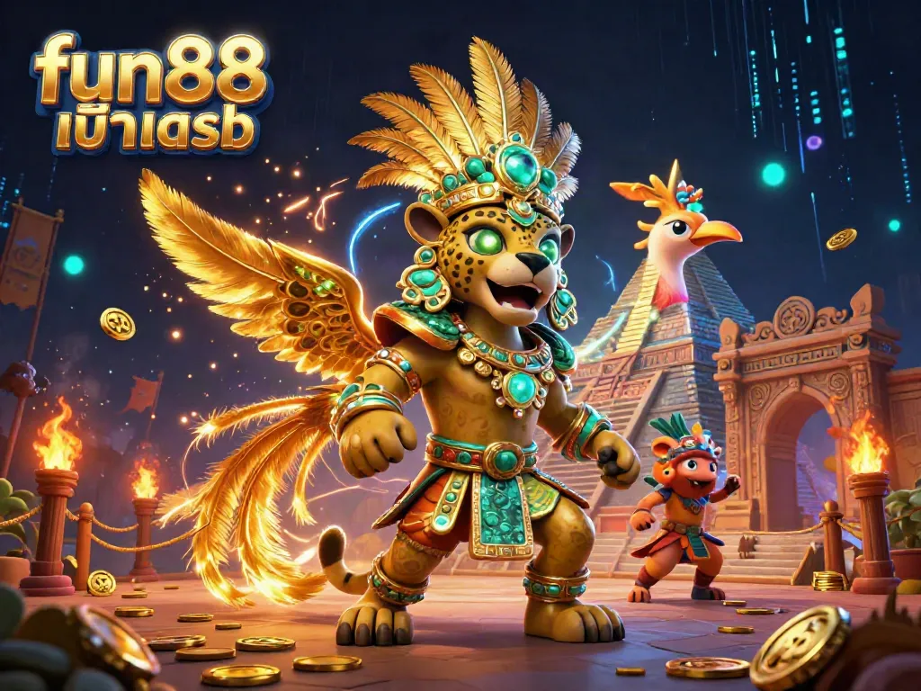 Experience fun88 เข้าระบบ with magical settings, featuring a Mayan jaguar priest and treasure elements.