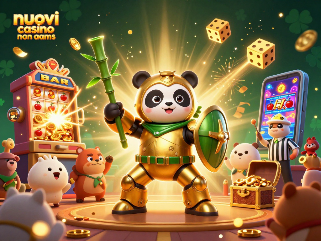 Scopri nuovi casino non aams con un panda dorato che pilota un robot mentre vince jackpot.