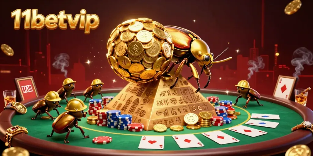 Experience thrilling gameplay with 11betvip as the golden beetle rolls winnings at an exciting casino.