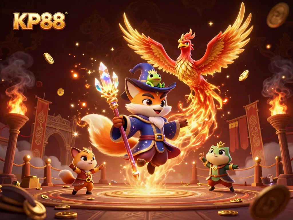 Engage in thrilling gameplay at KP88 with magical elements and festive casino atmosphere.