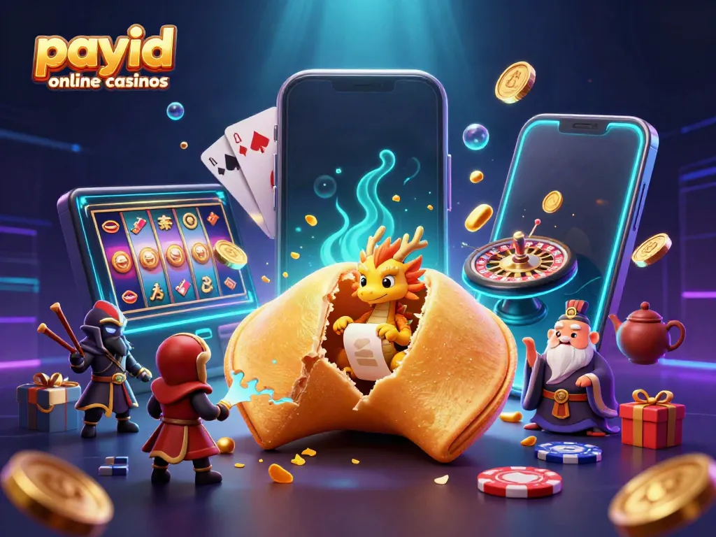Experience instant deposits at payid online casinos with vibrant elements and characters in this 3D illustration.