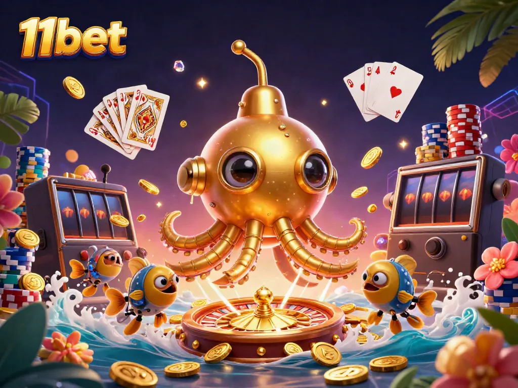 Engage in thrilling gaming with 11bet's underwater casino adventure featuring golden kraken and treasures.
