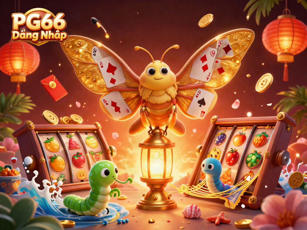 Engage with PG66 Đăng Nhập through vibrant scenes of casino excitement featuring a majestic atlas moth.