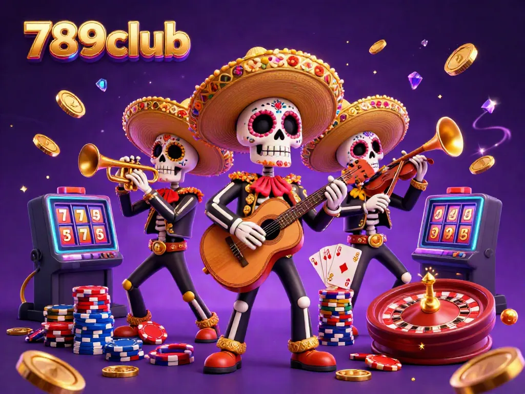 Join the fun at 789club with a vibrant skeleton mariachi band and exciting casino elements.