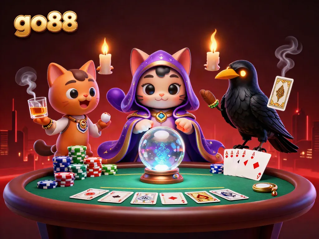 Engage with go88 through an electrifying fortune teller-themed casino scene with vibrant elements.