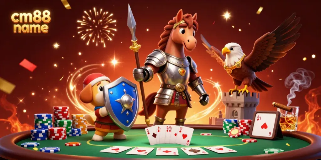Experience thrilling poker action with cm88 name featuring vibrant characters and dynamic casino elements.