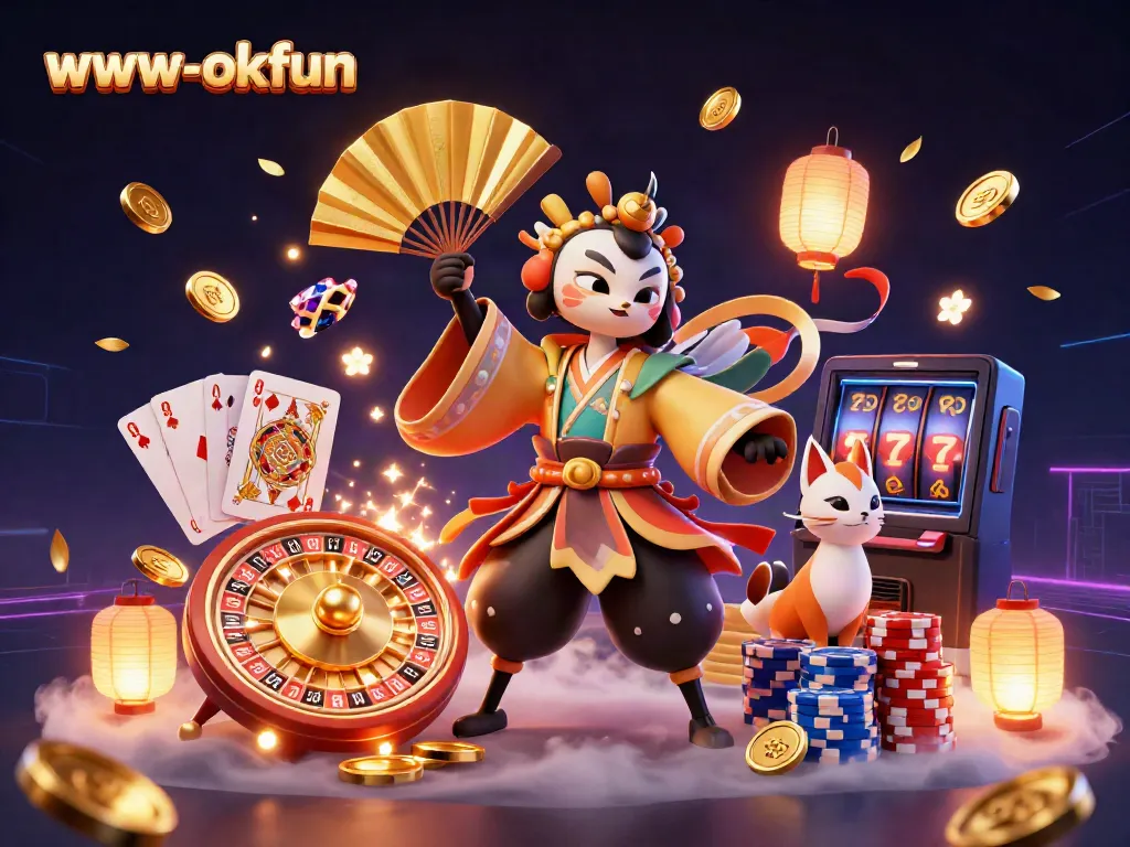 Experience thrilling gameplay and winning strategies at www-okfun with captivating characters in a lively casino scene.