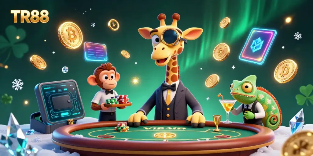 Experience TR88 excitement with vibrant casino characters at a VIP poker game.