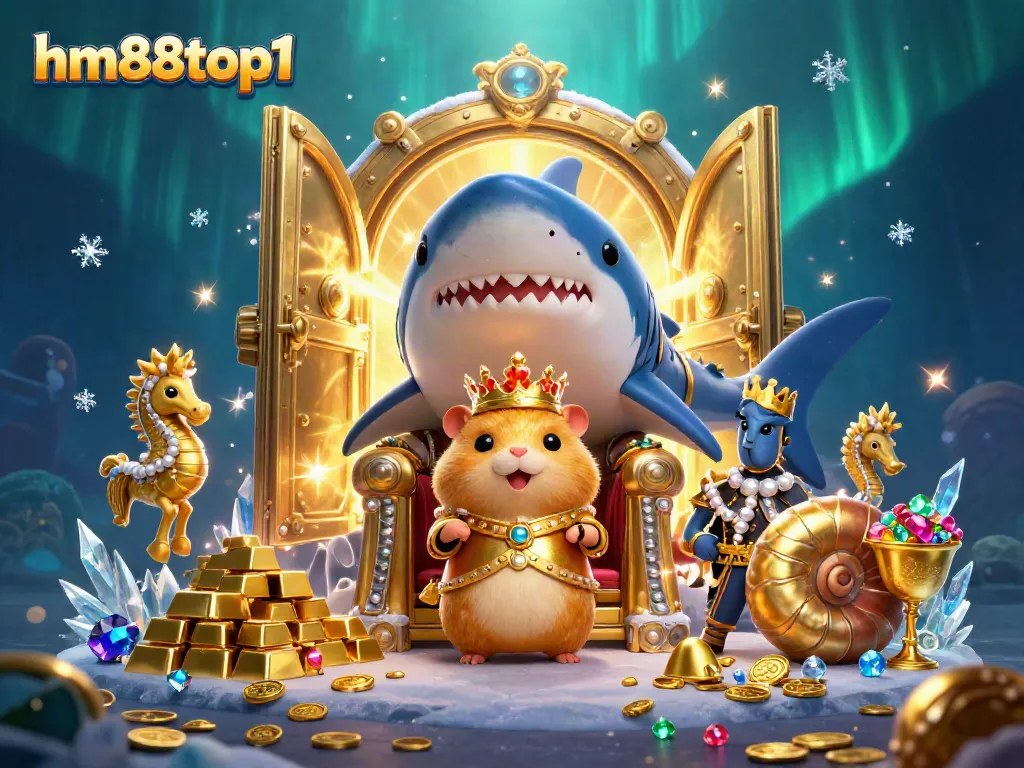 Experience the excitement of hm88top1 with a vibrant 3D casino scene featuring a golden hamster king and treasures.