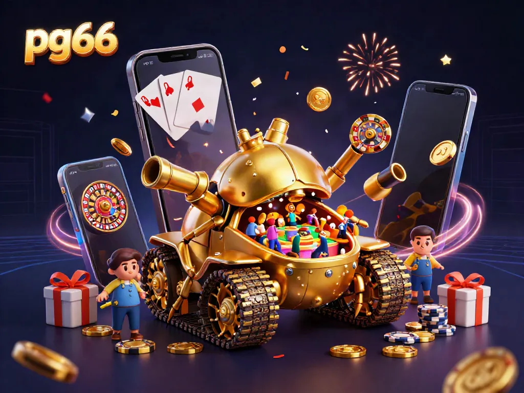 Win big at pg66 with vibrant slot games amidst a fun, animated casino scene.