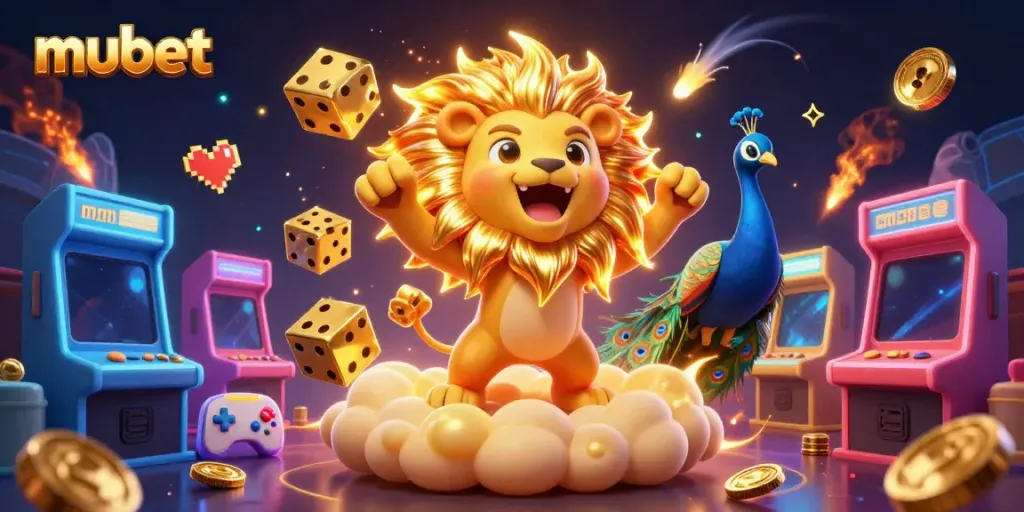 Engage in thrilling gameplay at mubet, with golden dice and sun lion representing excitement.